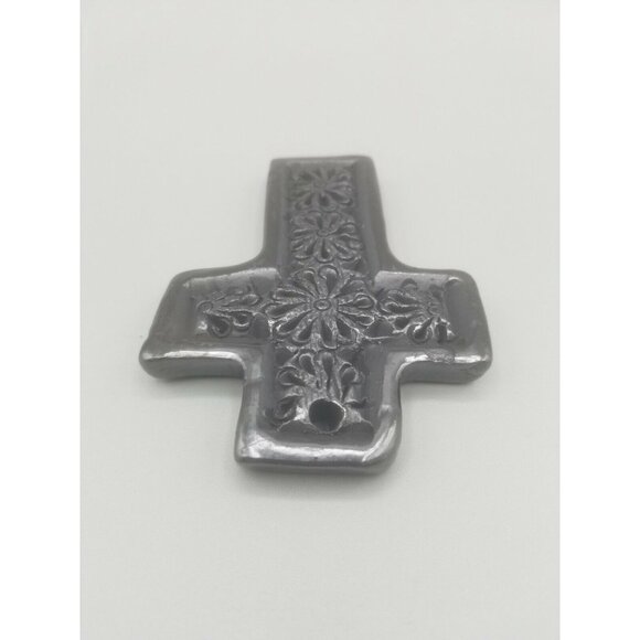 Dona Rosa Oaxaca Barro Negro Pottery Cross Small Wall Hanging Etched Carved Rare - Picture 4 of 7